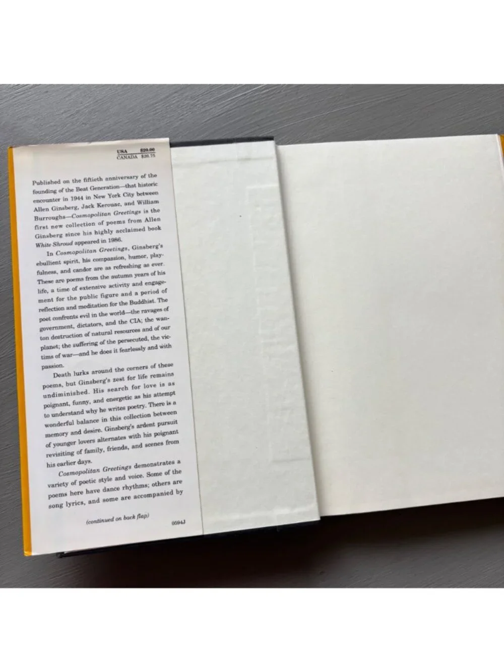 Cosmopolitan Greetings Allen Ginsberg Poems 1986-1992 Hardcover Book 1st Edition